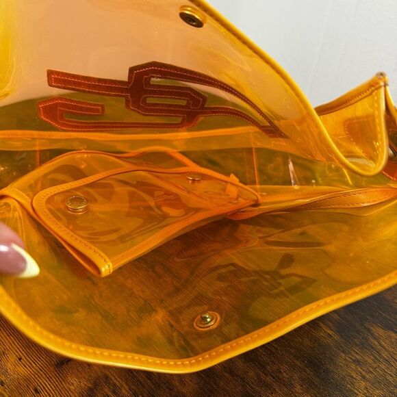 Dolce &‎ Gabbana D&G Rhinestone Embellished Clear Orange Vinyl Tote Bag - Picture 4 of 16